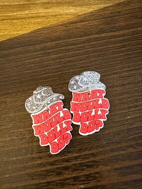 What Would Dolly Do? Enamel Pin Pair - Red & Silver Cowboy Hat Design